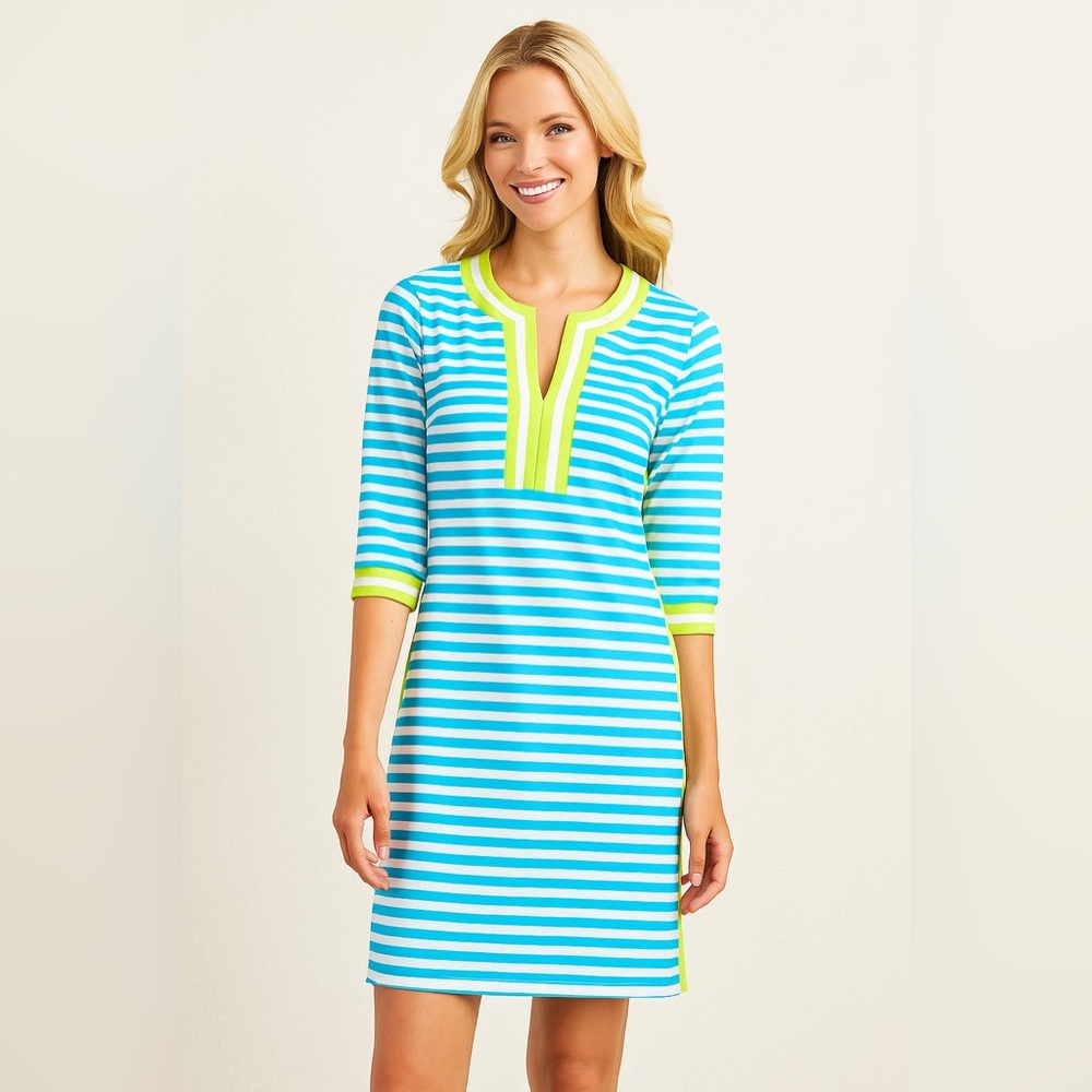 Gretchen Scott The Hinckley Stripe Split Neck Short Shift Retro Preppy